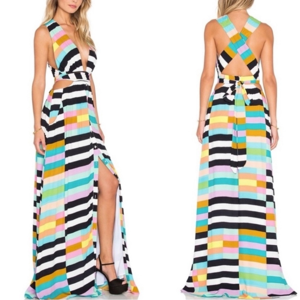 Mara Hoffman Rainbow stripe halter wrap maxi dress (size 0)